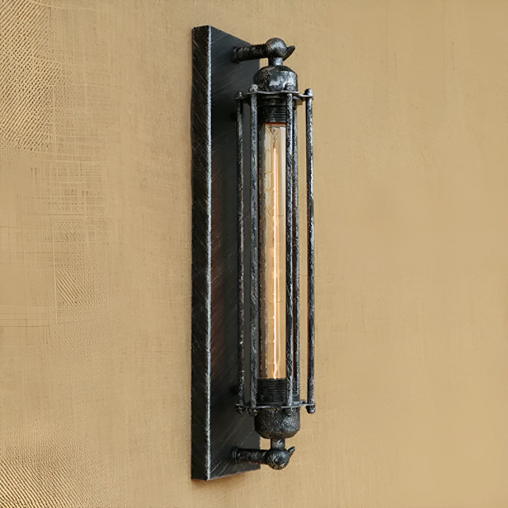 Industrial retro flute design wall lamp in iron, shown in a silver metallic finish.