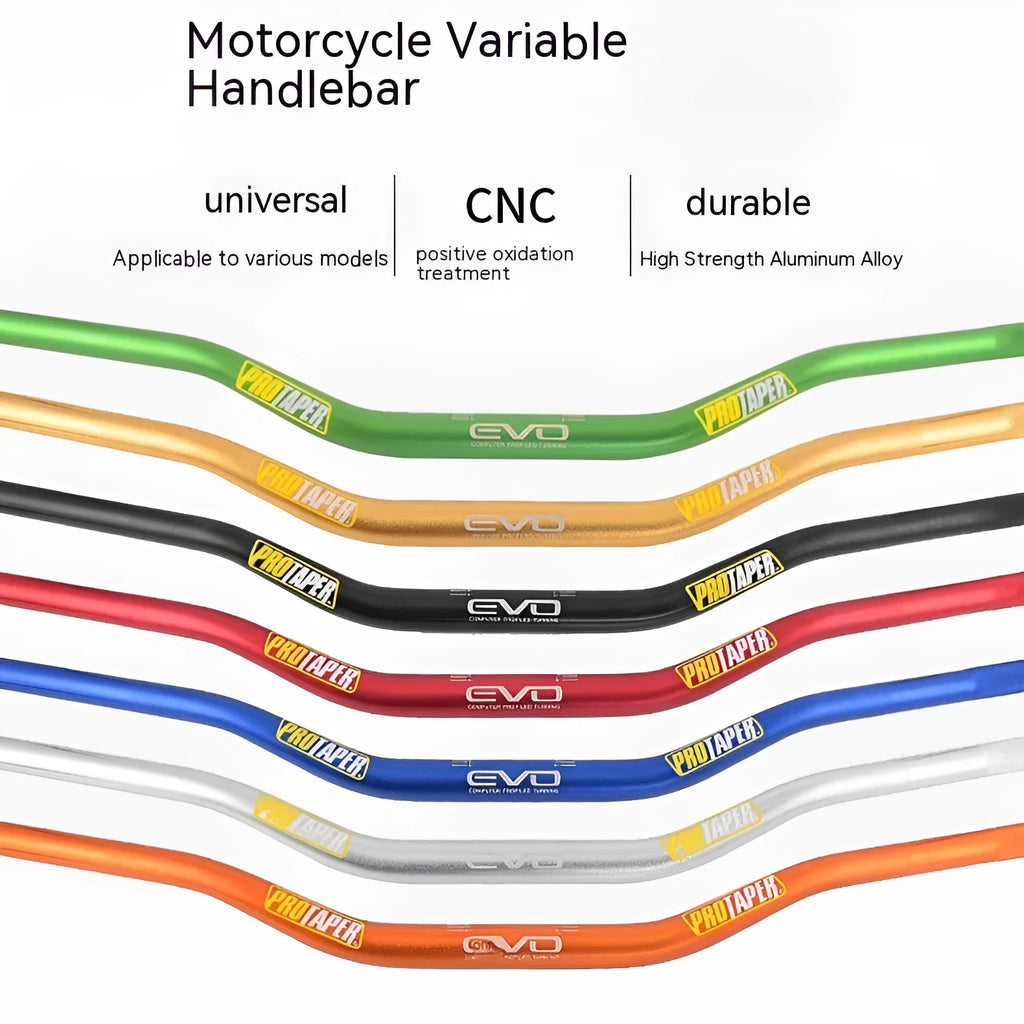 Scrambling Motorcycle PRO aluminium alloy handlebar with orange EVO handle, showing 80cm width.
