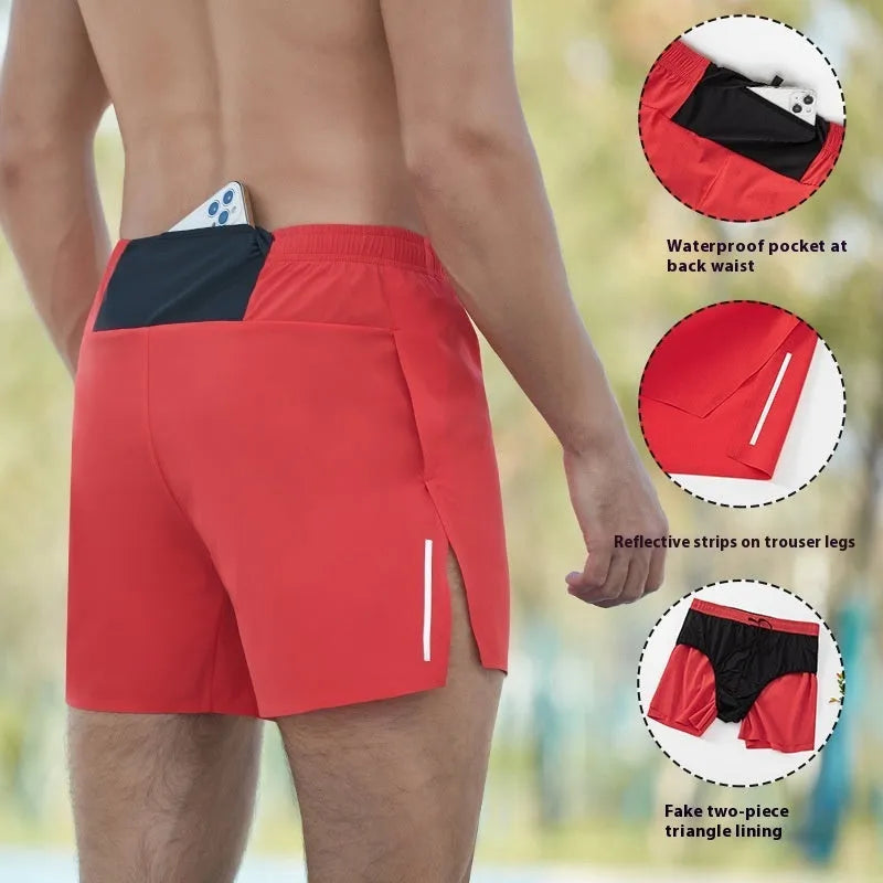 Men's high-waist off-road running shorts in red black navy blue grey colours loose fit quick-drying
