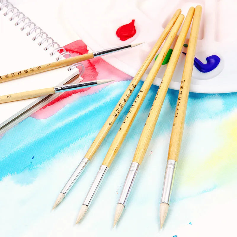 Six wooden-handled hook line pen brushes for art and calligraphy in a set