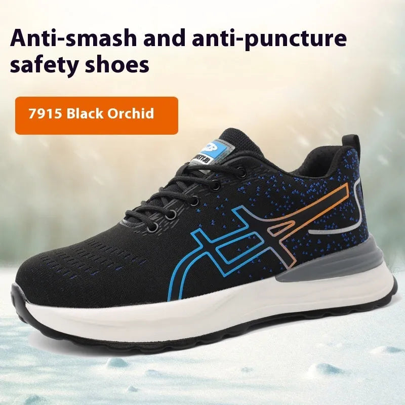 Brown anti-smashing puncture protection work shoes with leather upper and rubber sole