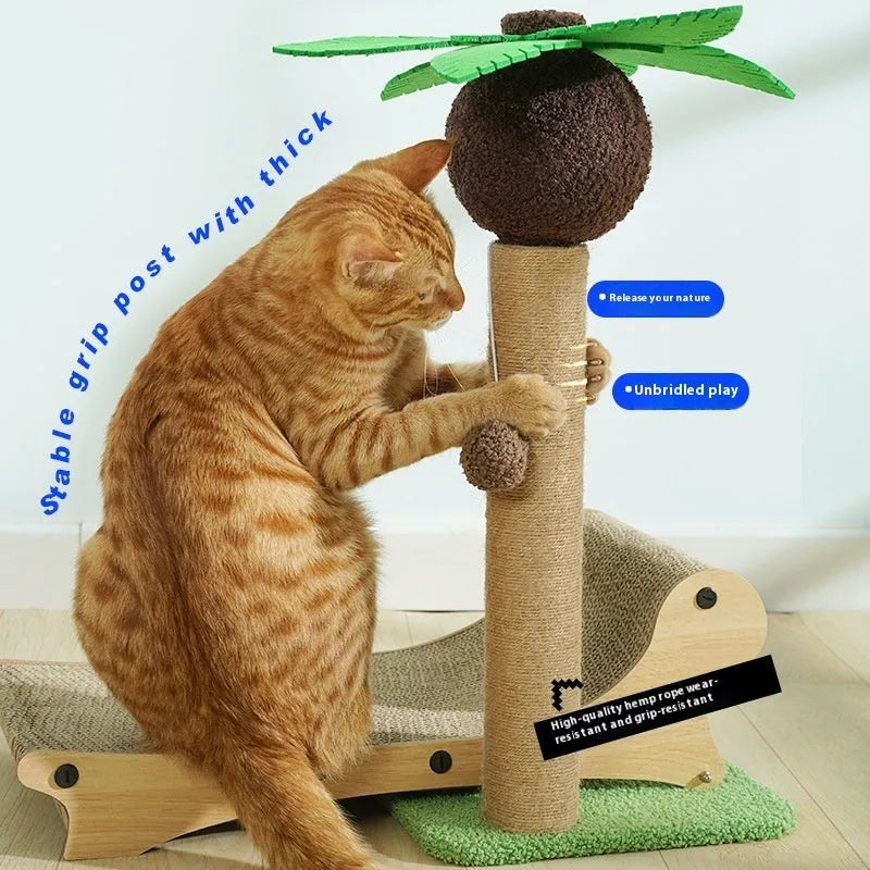 Wooden beach chair cat bed with integrated scratch board and hemp mat column