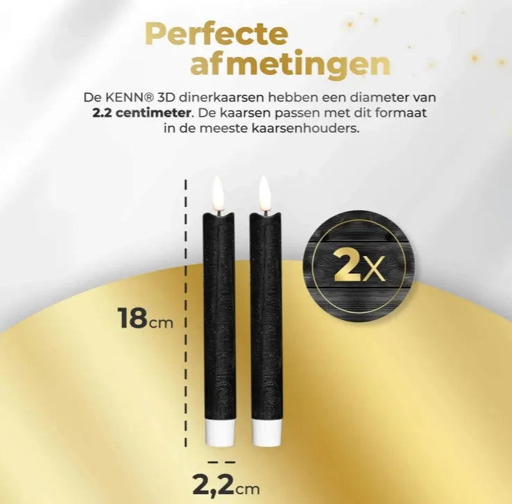 Black S2 3D Flame LED taper candle showing realistic flickering effect