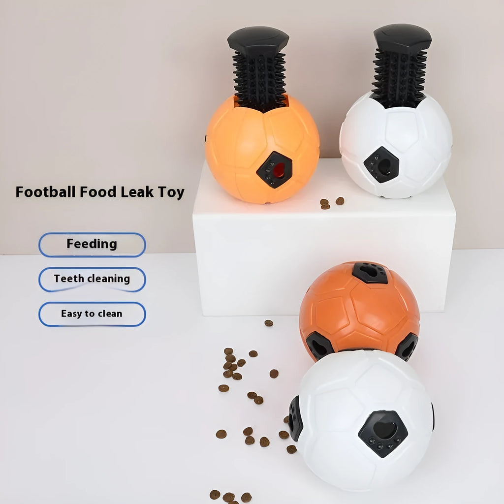 Orange and white TPR dog toy ball for chewing and teeth cleaning, shown in hollow and dental stick styles.