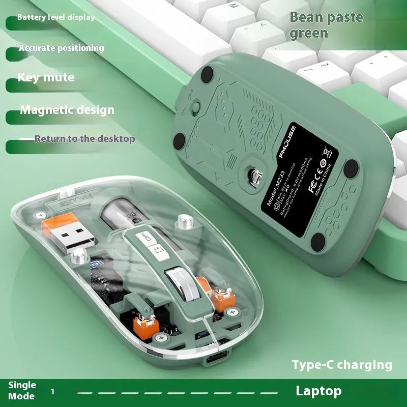 Transparent plastic wireless mouse for computers on a desk