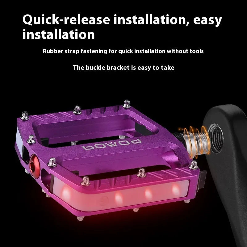 Aluminium alloy bicycle pedals with integrated 710LED luminous lighting in multiple colour options