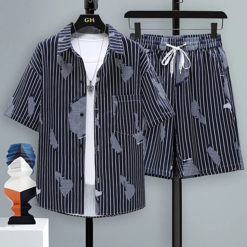 Men's casual sports two-piece set with short-sleeve top and shorts in various colours