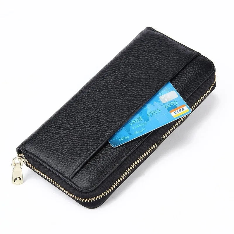 Genuine leather women's wallet in six solid colours with anti-theft card protection feature