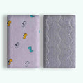 Double-sided cotton velvet pet blanket with dinosaur print, shown in a dog bed.