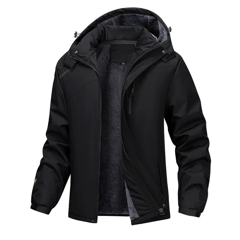 Men's plus size hooded winter coat in Army Green colour showing loose fit and front zip.