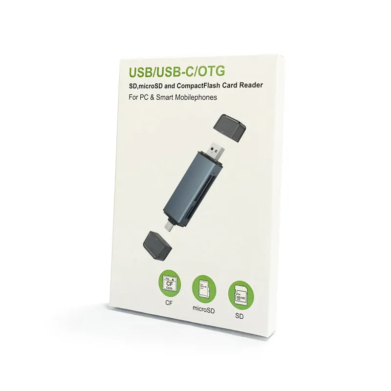 Compact aluminium alloy CF SD TF three-in-one USB card reader for mobile phones and computers