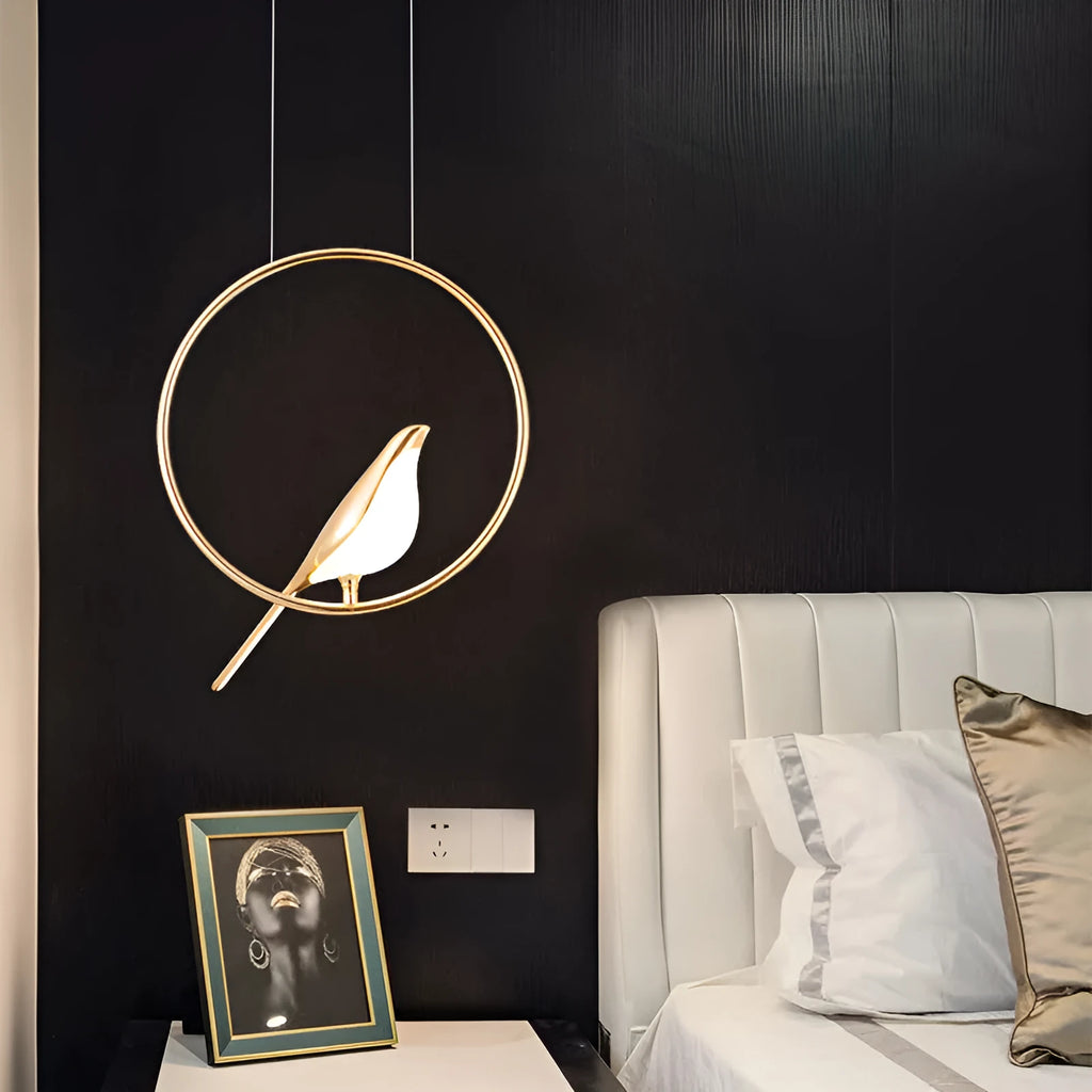 Modern minimalist magpie bird chandelier with zinc alloy framework and acrylic elements
