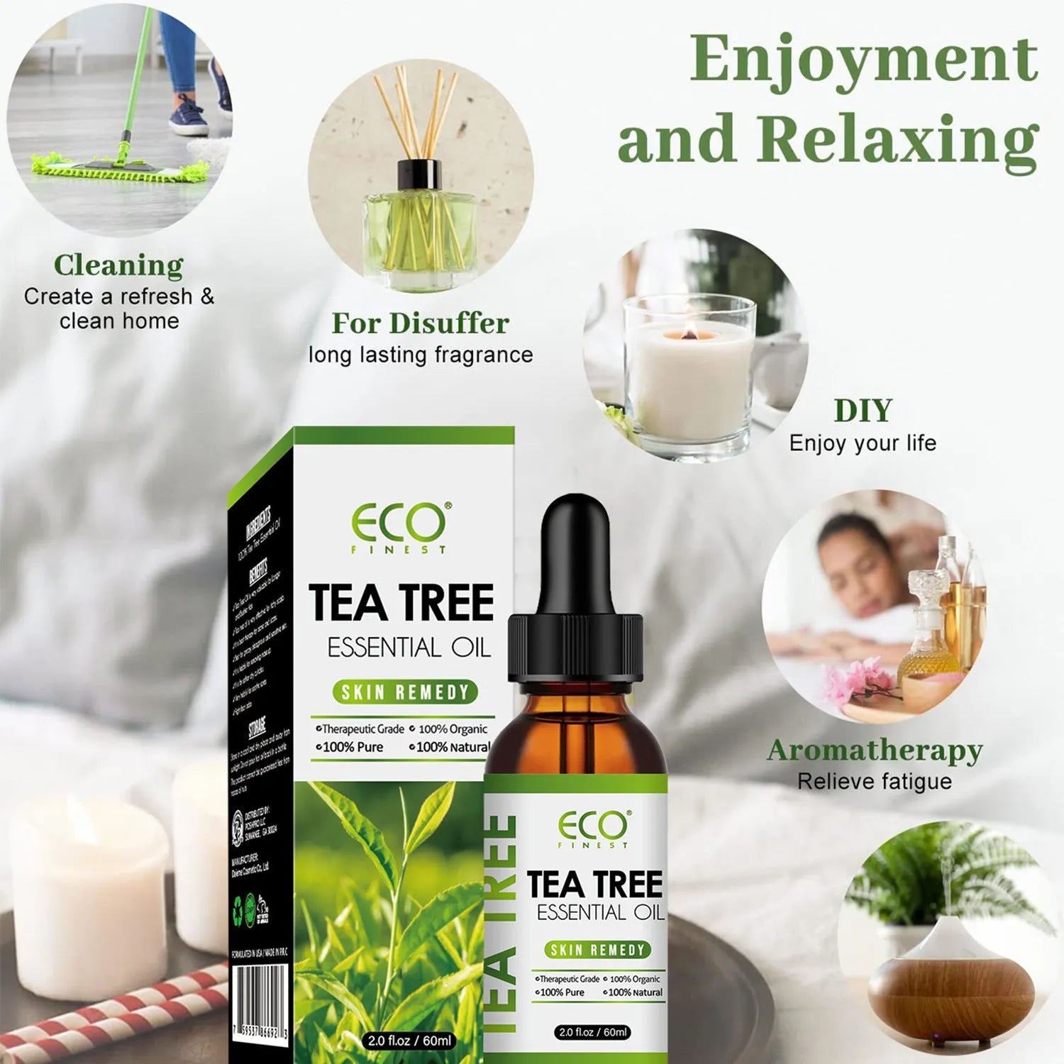 60ml bottle of pure tea tree essential oil for massage and skin application