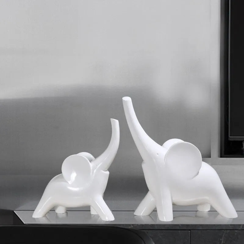 Modern resin elephant ornament figurine in rose gold or white colour with contemporary design