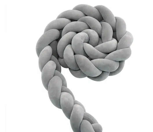 Braided knot crib bumper cushion in spandex velvet protecting infant cot sides