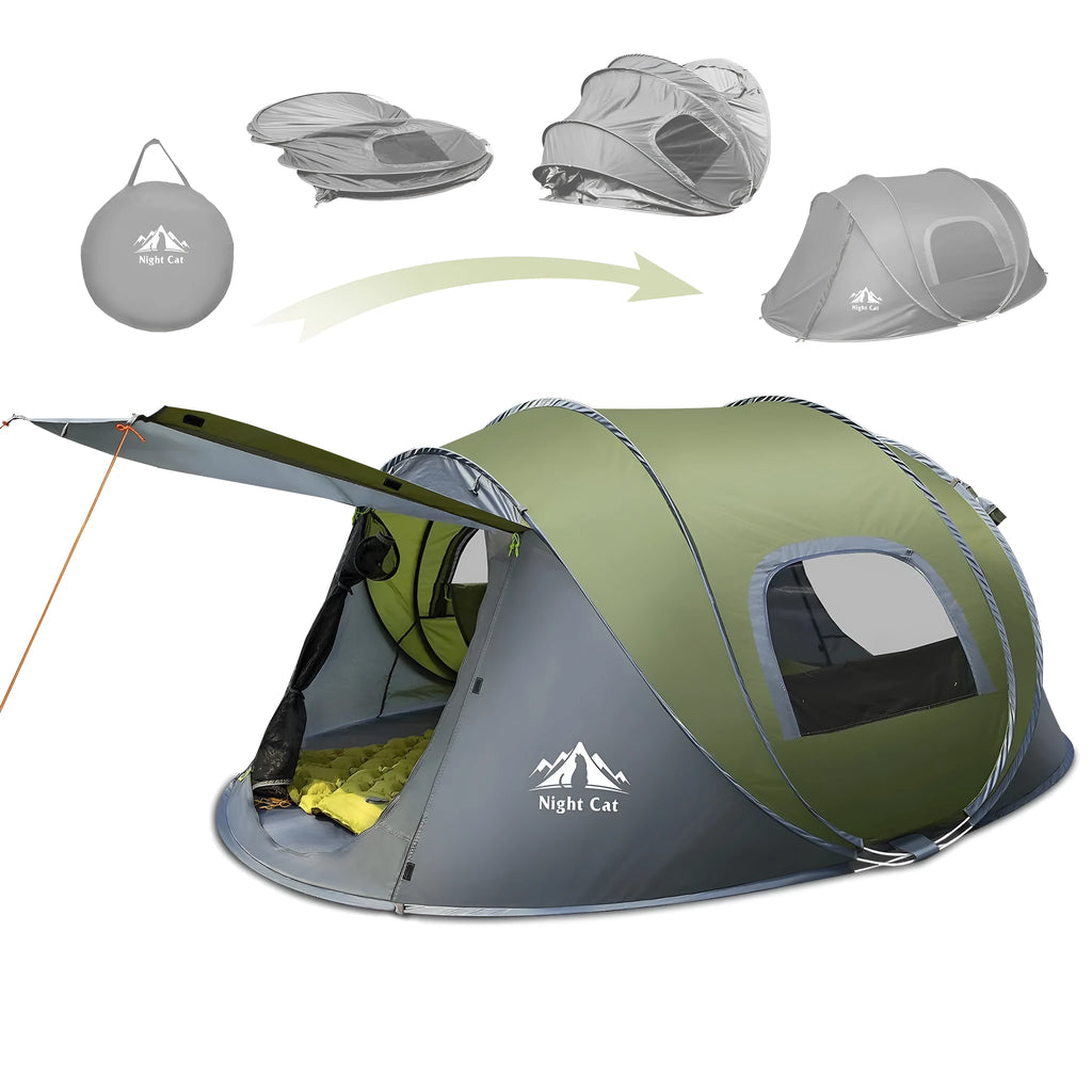 Dark green automatic pop-up camping tent for two people with quick pitch design