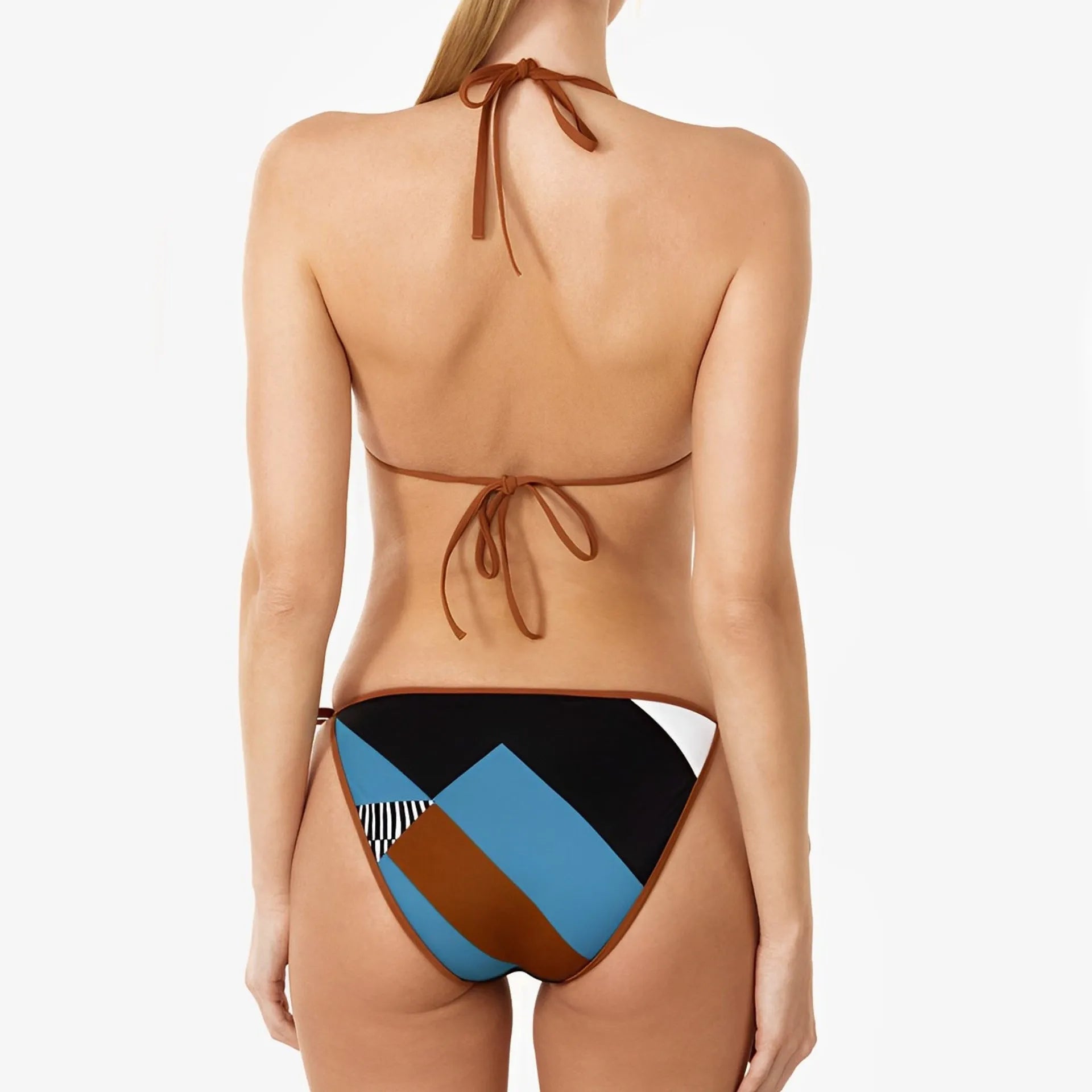 Women's skinny print split swimsuit bikini with backless design in polyester fabric