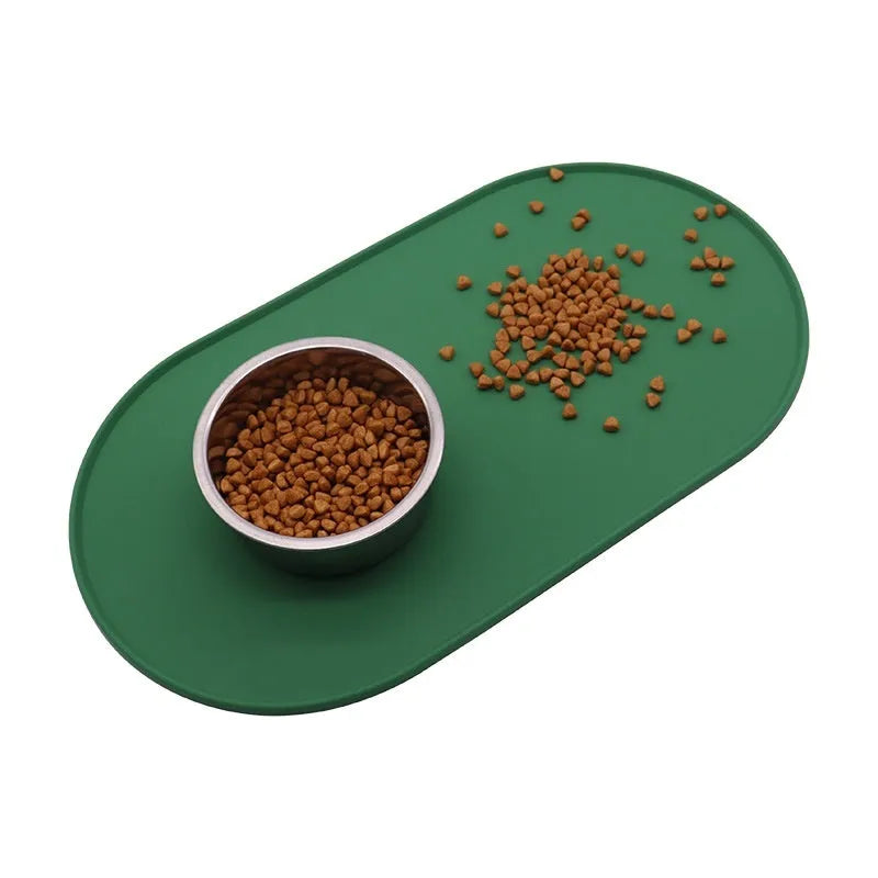 Silicone waterproof cat feeding placemat in beige colour showing dimensions