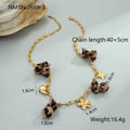 Leopard pattern pendant necklace with love heart and flowers design on stainless steel chain