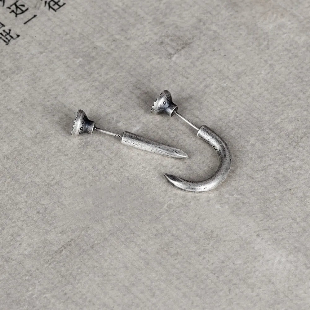S925 sterling silver nail stud earrings in straight or curved punk retro designs