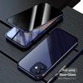 Black magnetic privacy glass phone case with anti-spy screen for iPhone on a table