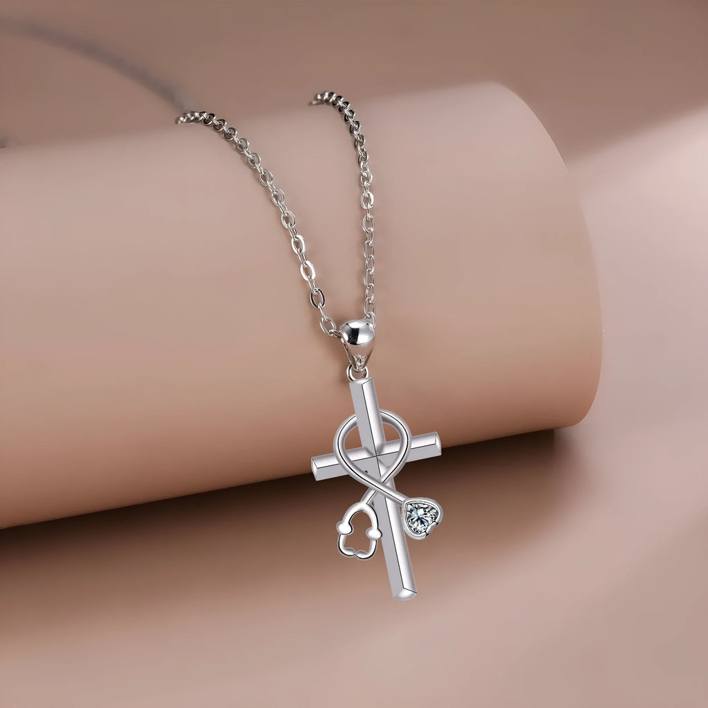 Original design cross stethoscope necklace with copper pendant and electroplated finish