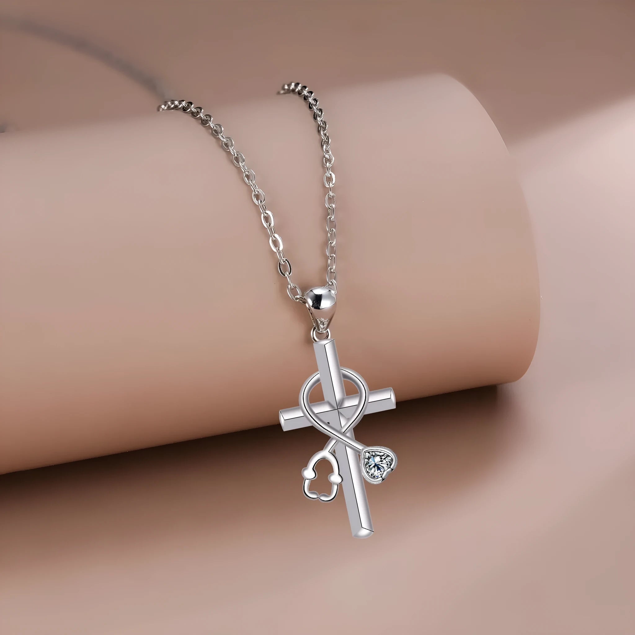 Original design cross stethoscope necklace with copper pendant and electroplated finish