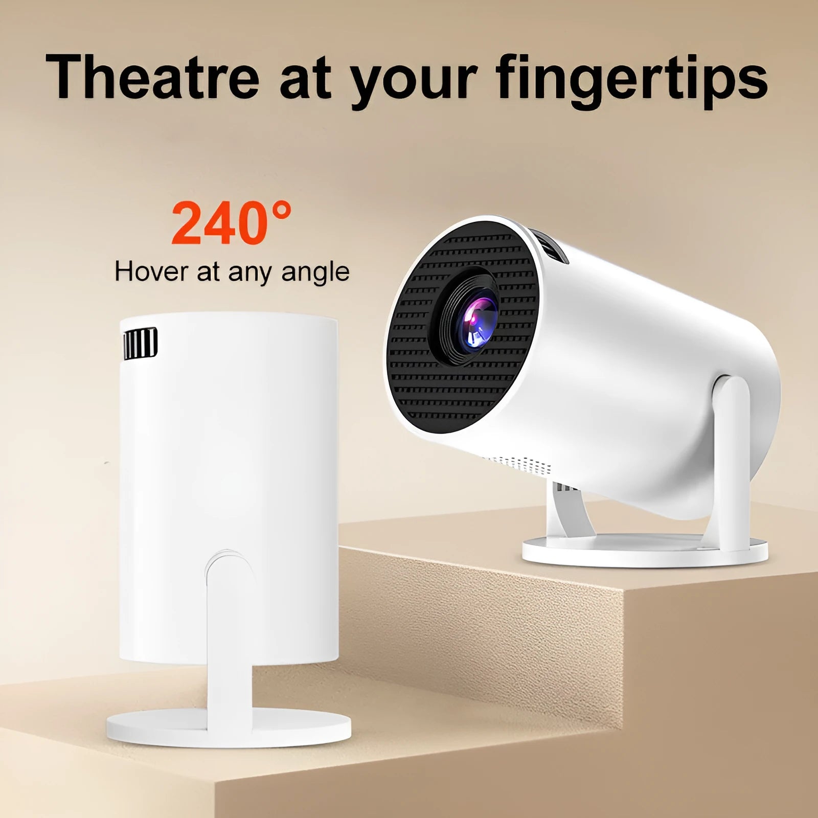 White mini wireless portable projector with 1080p HD resolution for home use