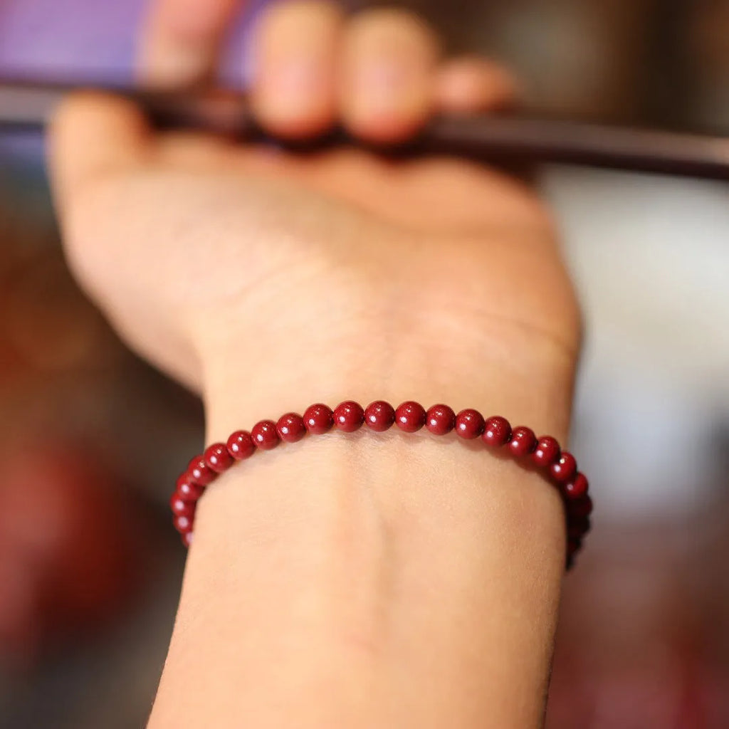Purple gold sand cinnabar bracelet with geometric shape and Chinese design