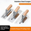 Stainless steel putty scraper with wooden handle in three different blade sizes for floor and wall work
