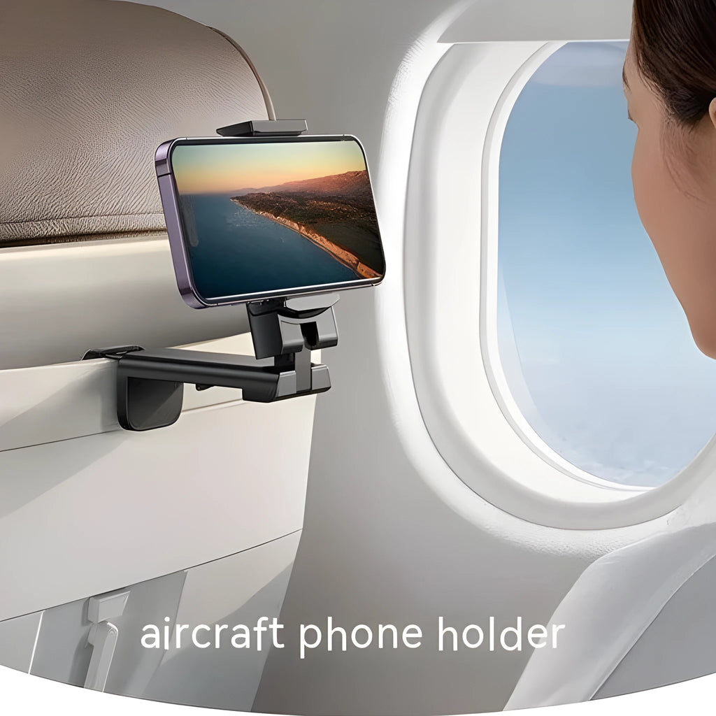 Foldable rotating phone holder in black, grey or green colours showing adjustable angle and universal phone compatibility