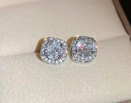 Square diamond geometric earrings for women in silver and gold colour options