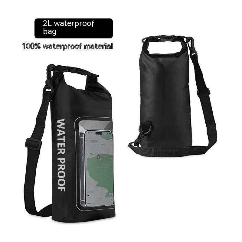 Army Green 2L waterproof crossbody phone bag made from PVC mesh for outdoor and water sports.