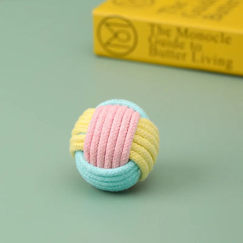 Handmade cotton hair ball plush cat toy measuring 5cm for teeth grinding and interactive play