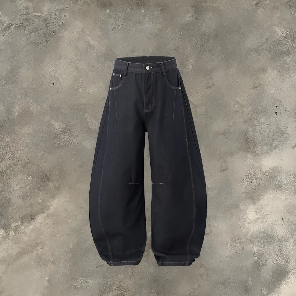 Men's wide leg denim trousers in original cow colour cotton fabric