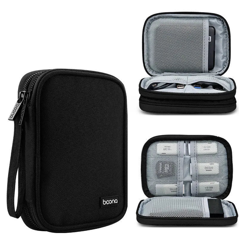 Black Oxford cloth protective case for a 2.5-inch external hard drive