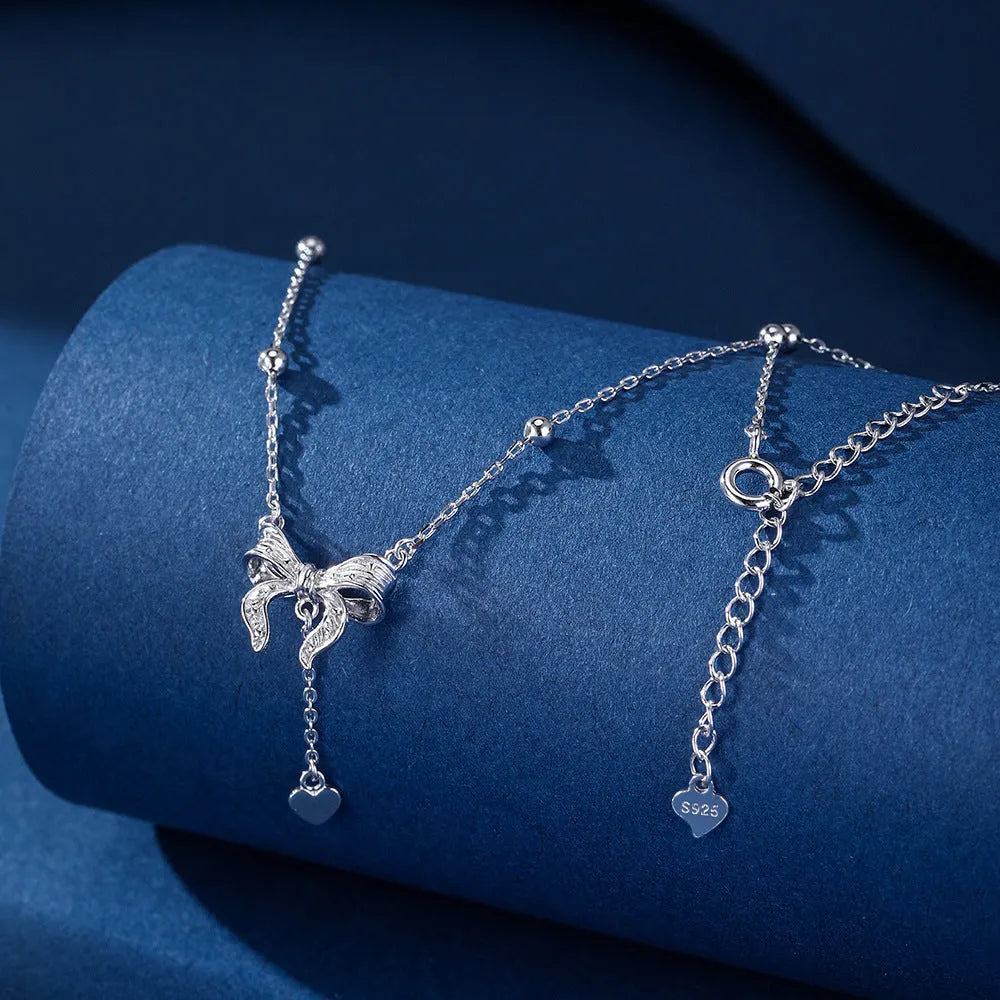 925 silver necklace with heart-shaped butterfly pendant on O-ring chain, adjustable 40-45cm length