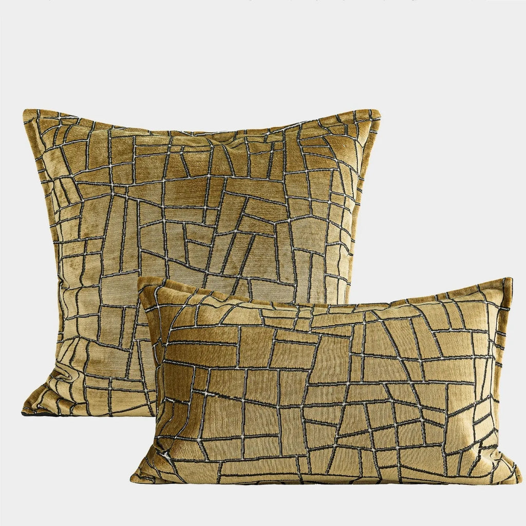 Tuhao gold geometric abstract velvet pillowcase in 30x50cm, 45x45cm, and 50x50cm sizes for modern home decor