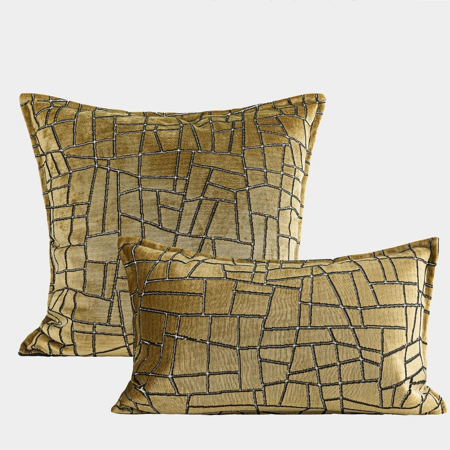 Tuhao gold geometric abstract velvet pillowcase in 30x50cm, 45x45cm, and 50x50cm sizes for modern home decor