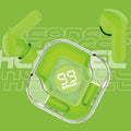 Transparent plastic TWS Bluetooth earbuds in five colours with 15-metre wireless range