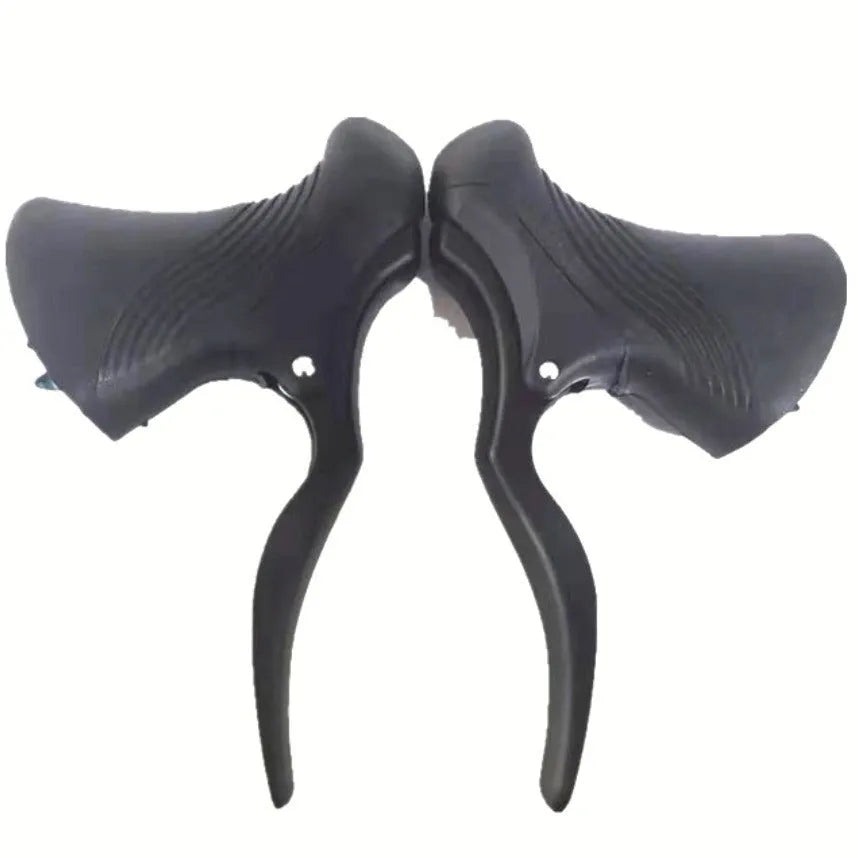 Aluminium road bicycle brake handles in black and black silver colours for 22.2mm and 23.8mm handlebars