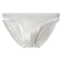Men's low waist nylon lace underwear in light purple colour showing transparent visual design