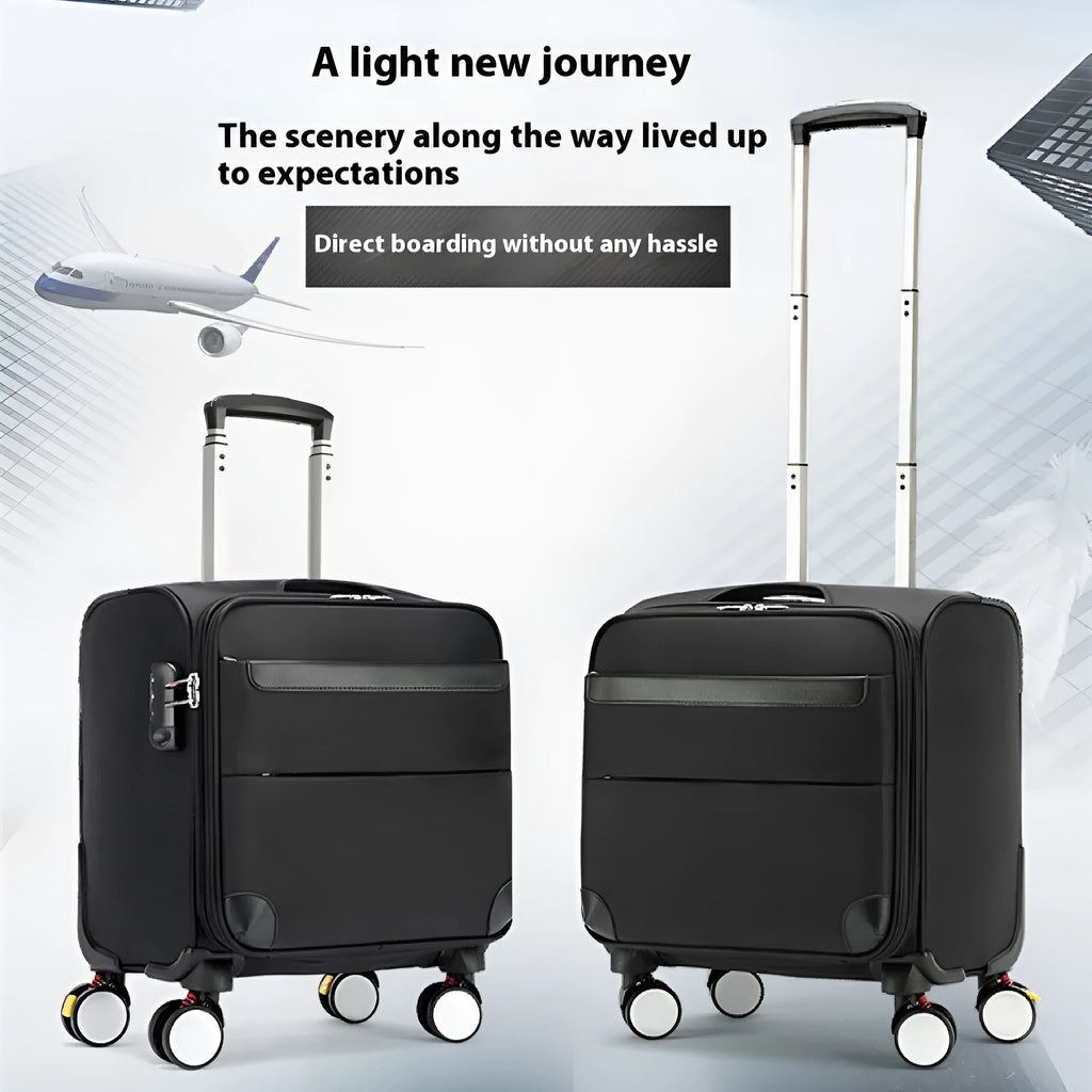 18-inch black Oxford cloth business travel suitcase with universal wheels and retractable handle