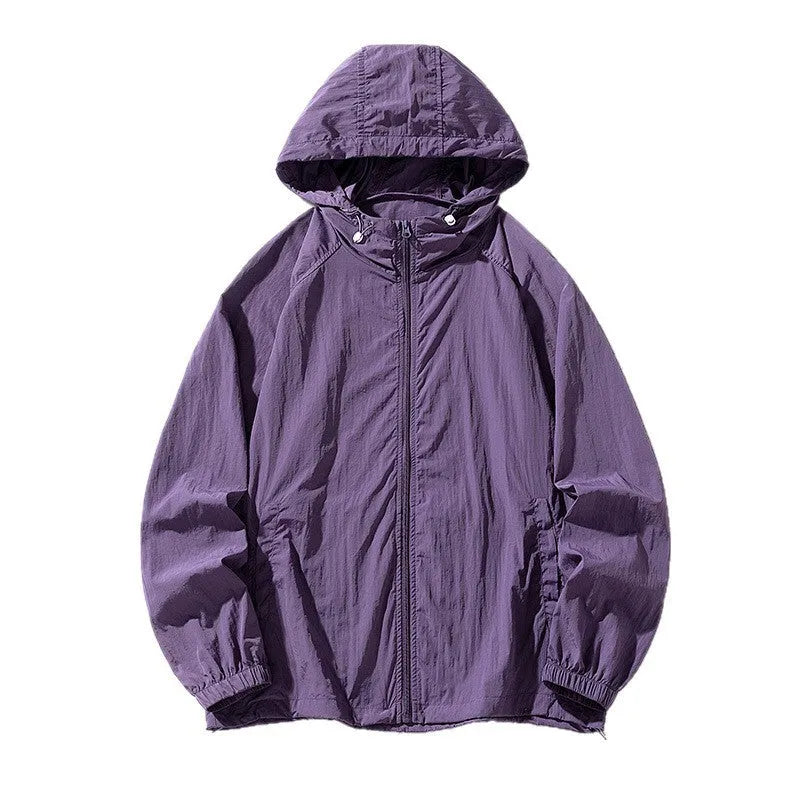 Loose-fitting thin outdoor jacket in a chemical fibre blend, shown in a choice of colours.