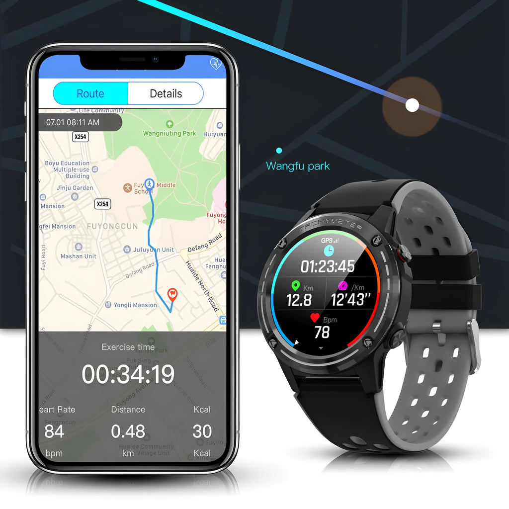 GPS smart watch with square 49mm case and silicone strap in blue colour