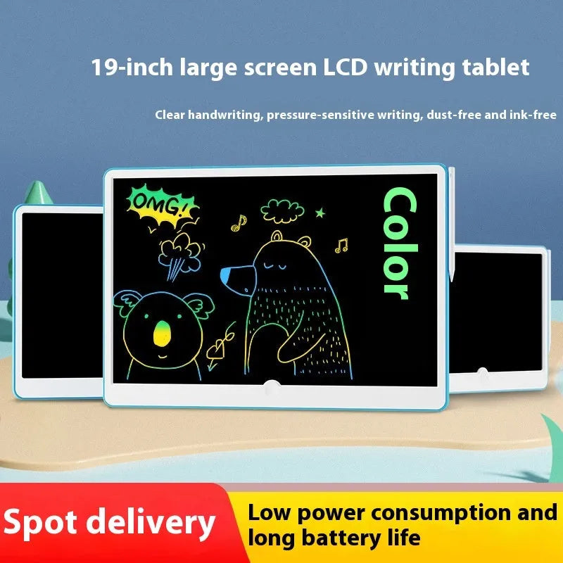 19-inch LCD drawing board for kids in blue and white or pink and white colours.
