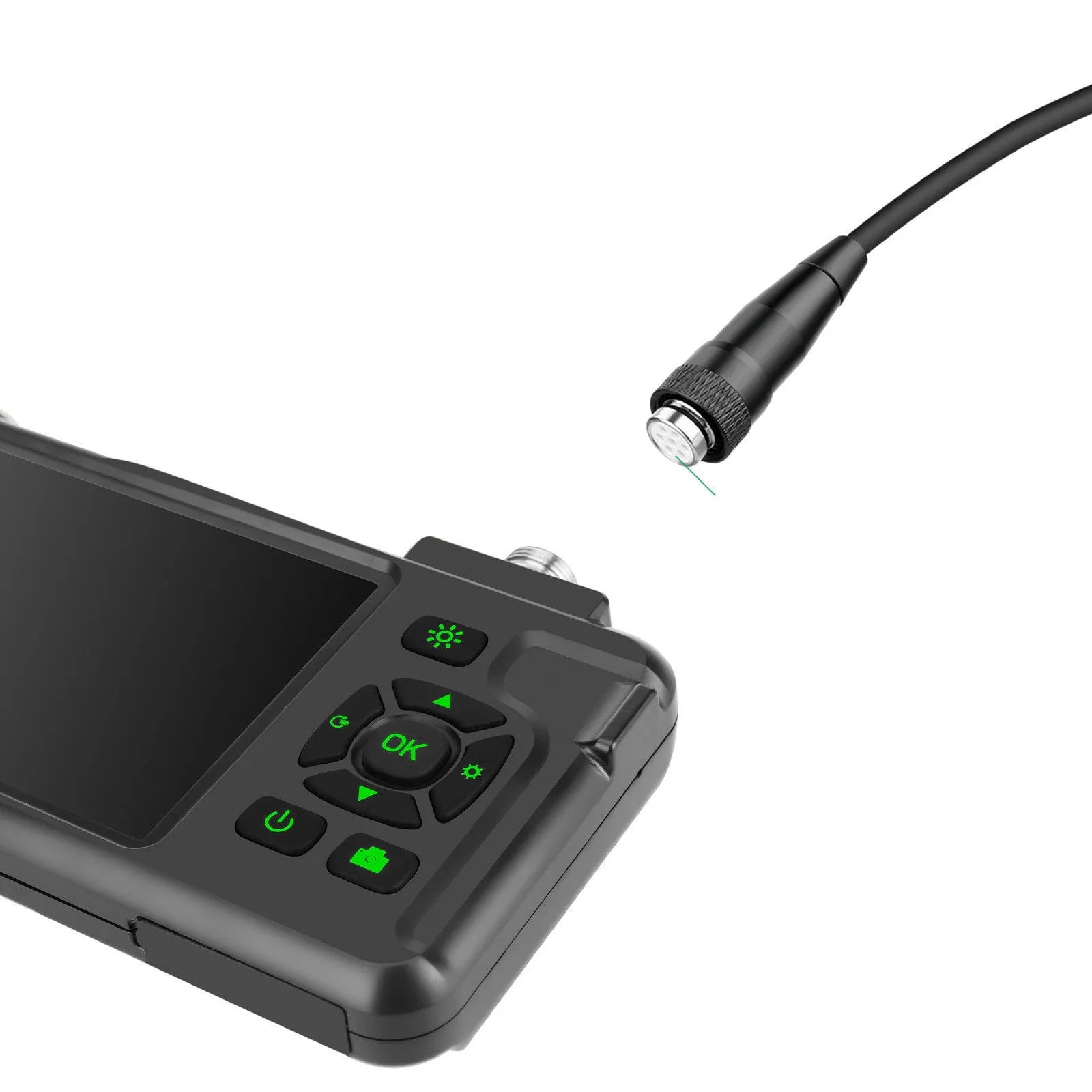 Handheld industrial endoscope with 4.5-inch LCD screen and a thin 5.5mm camera probe.
