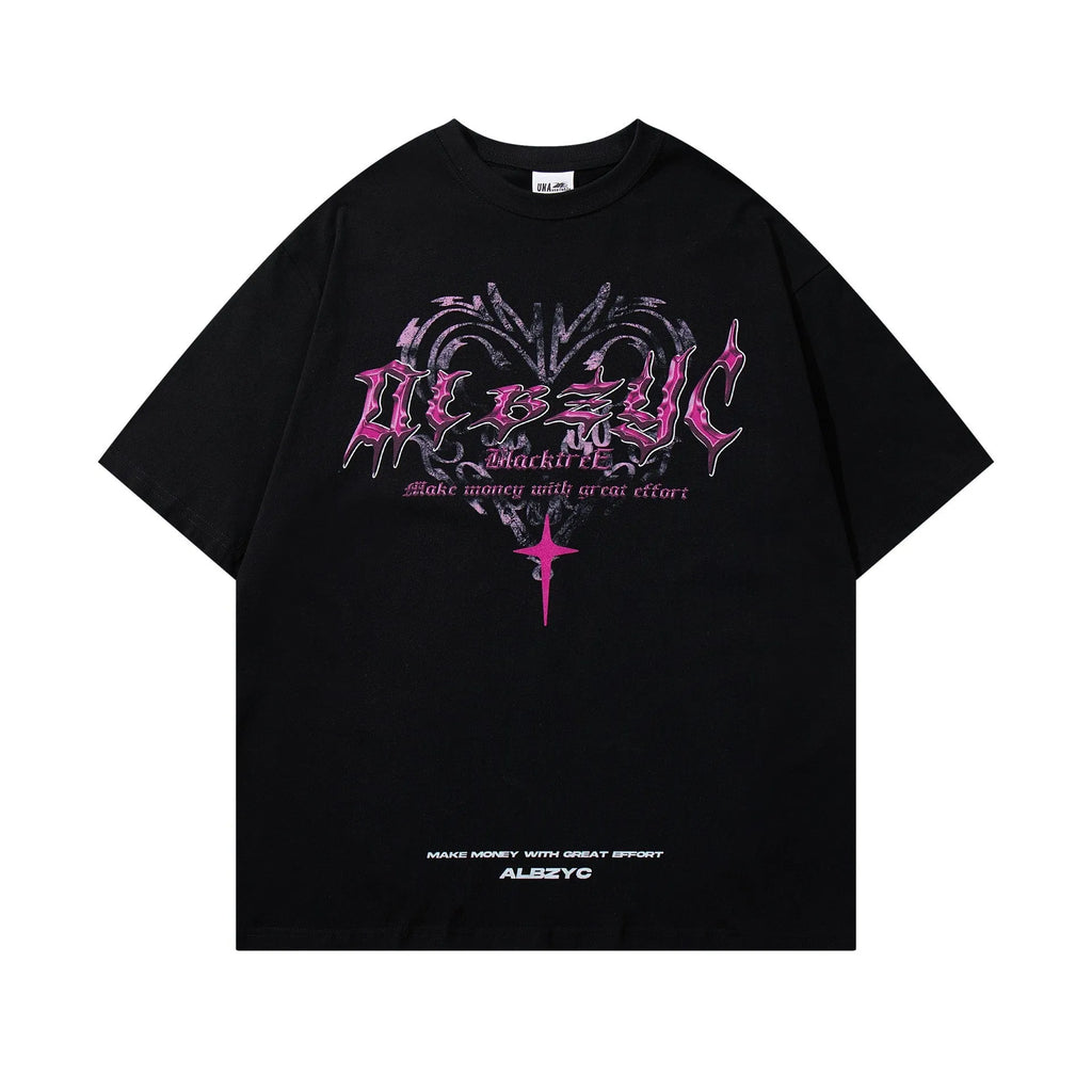 Men's retro printed cotton t-shirt in loose fit with short sleeves and round neck