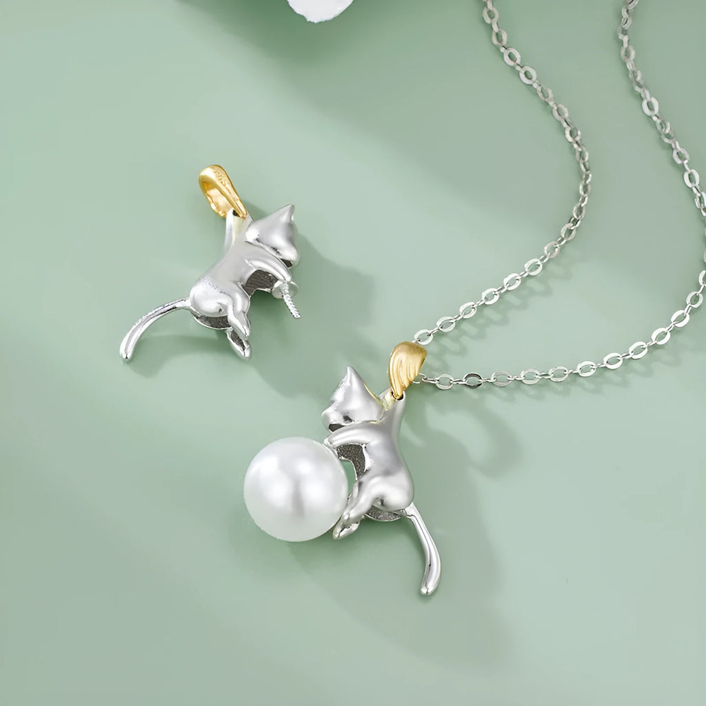 925 sterling silver clavicle necklace with electroplated cat pendant in multiple colour options