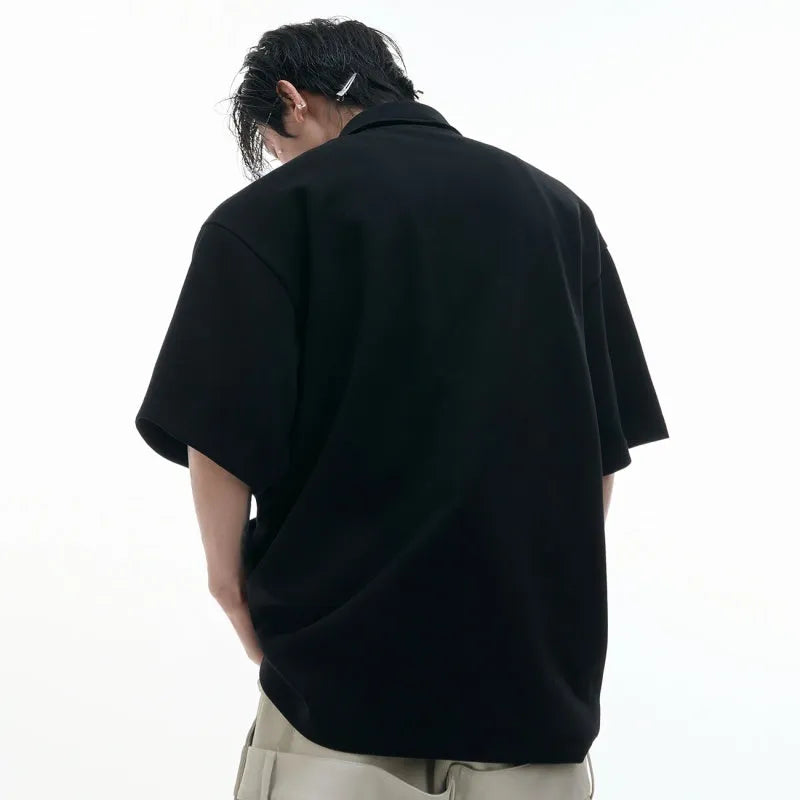 Men's multi-collar deconstructed design polo shirt with geometric pattern in polyester fabric